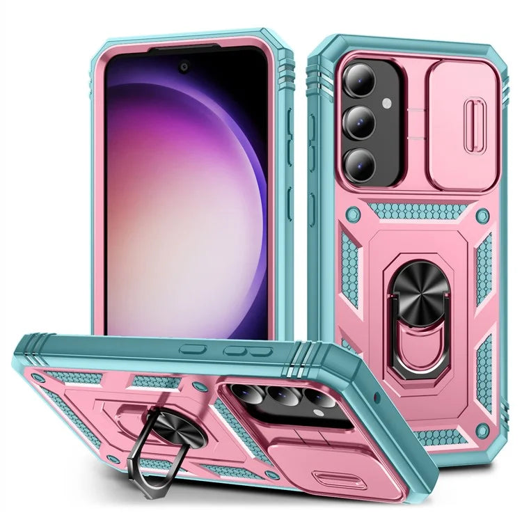For Samsung Galaxy S23 FE Case Sliding Camera Cover PC+TPU Phone Shell