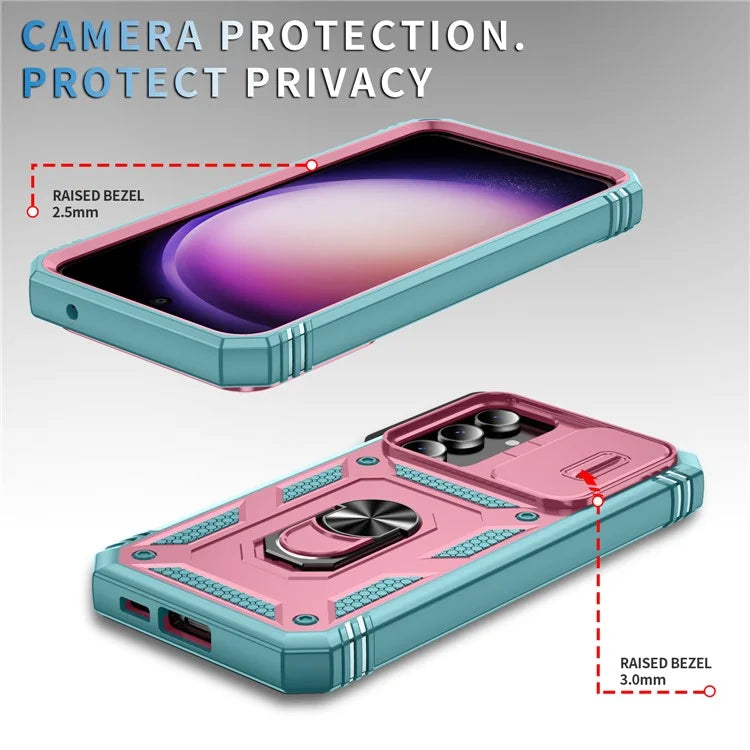 For Samsung Galaxy S23 FE Case Sliding Camera Cover PC+TPU Phone Shell