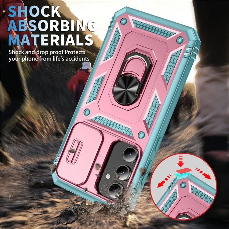 For Samsung Galaxy S23 FE Case Sliding Camera Cover PC+TPU Phone Shell