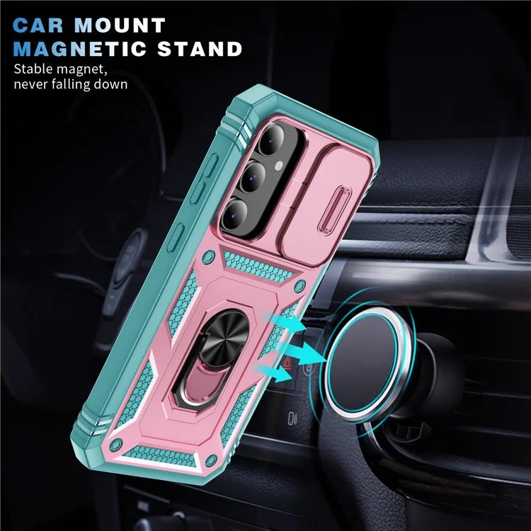 For Samsung Galaxy S23 FE Case Sliding Camera Cover PC+TPU Phone Shell