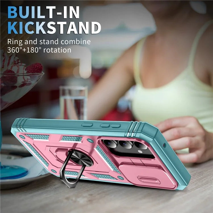 For Samsung Galaxy S23 FE Case Sliding Camera Cover PC+TPU Phone Shell