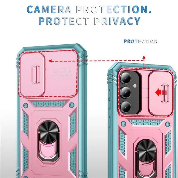 For Samsung Galaxy S23 FE Case Sliding Camera Cover PC+TPU Phone Shell