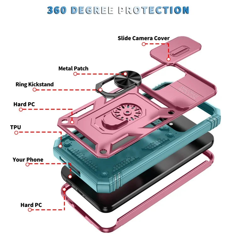 For Samsung Galaxy S23 FE Case Sliding Camera Cover PC+TPU Phone Shell