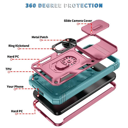For Samsung Galaxy S23 FE Case Sliding Camera Cover PC+TPU Phone Shell