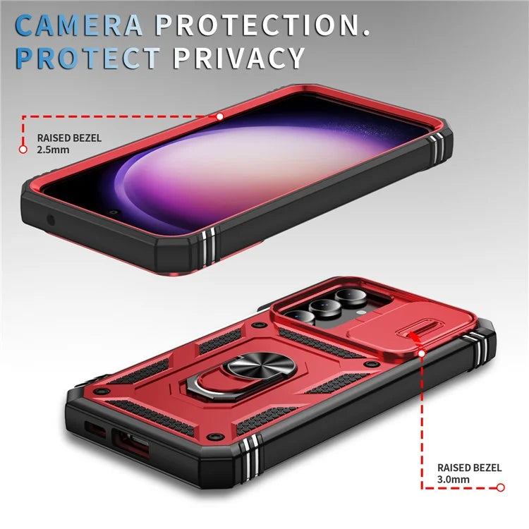 For Samsung Galaxy S23 FE Case Sliding Camera Cover PC+TPU Phone Shell