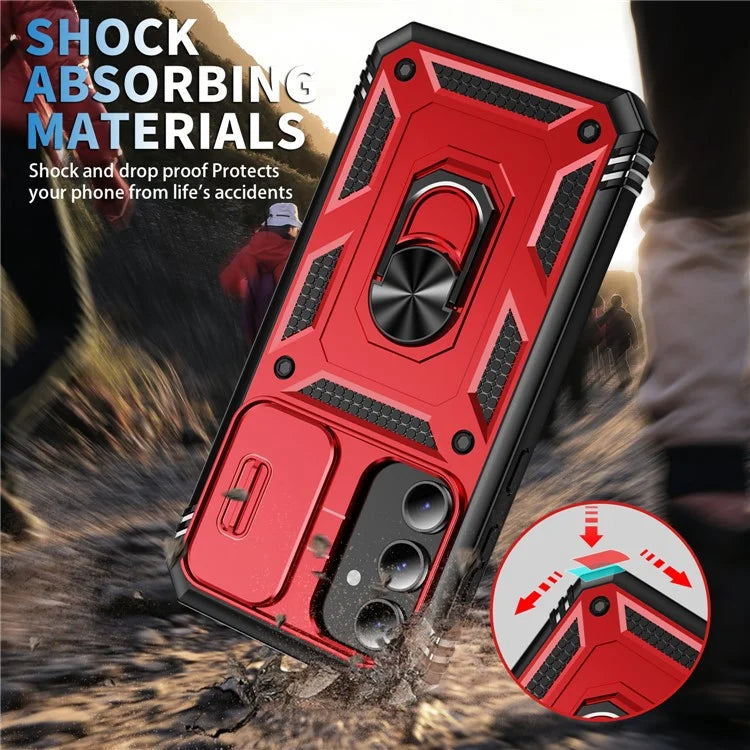 For Samsung Galaxy S23 FE Case Sliding Camera Cover PC+TPU Phone Shell
