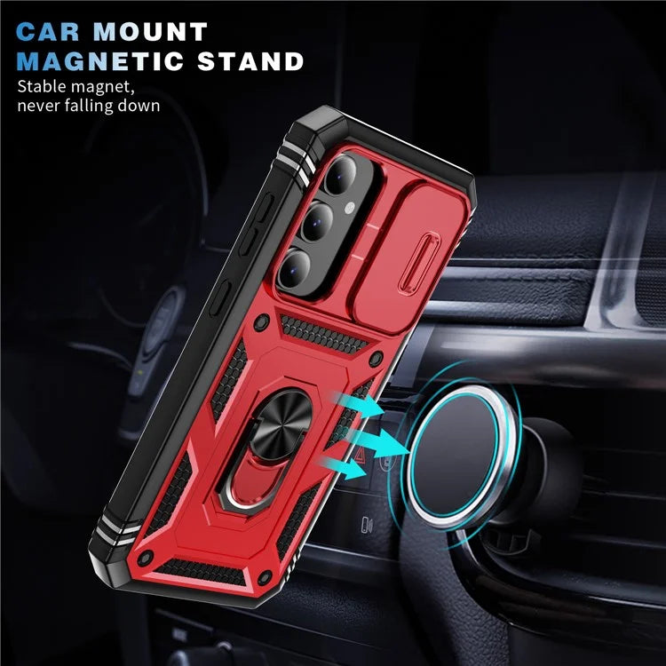 For Samsung Galaxy S23 FE Case Sliding Camera Cover PC+TPU Phone Shell