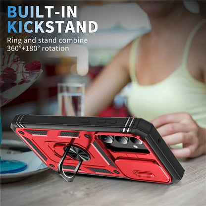 For Samsung Galaxy S23 FE Case Sliding Camera Cover PC+TPU Phone Shell