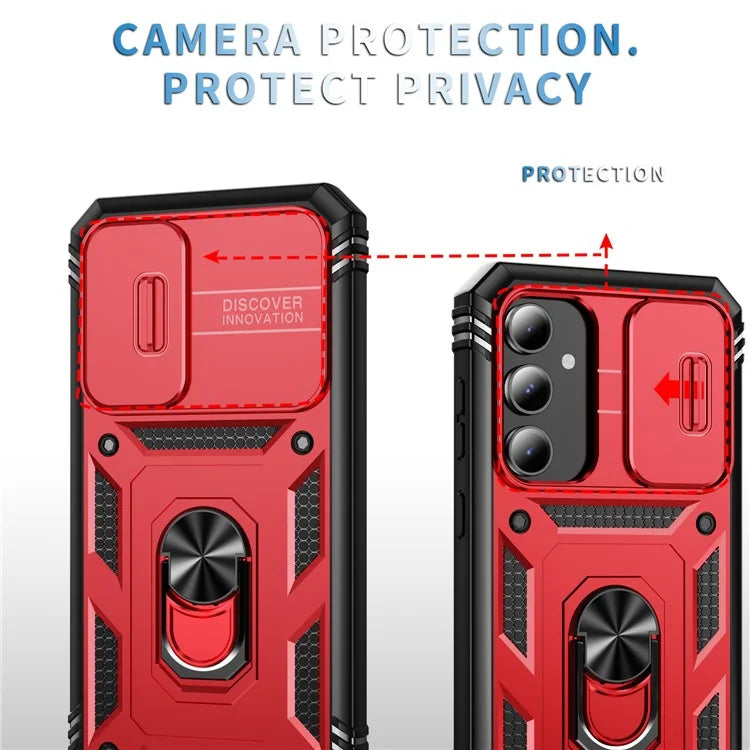 For Samsung Galaxy S23 FE Case Sliding Camera Cover PC+TPU Phone Shell