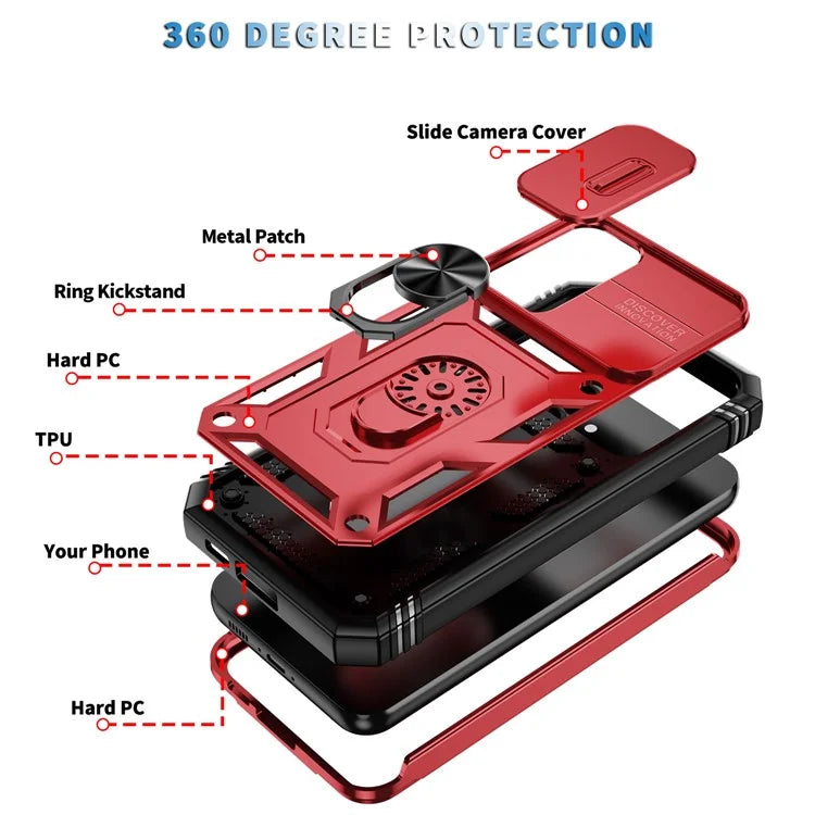 For Samsung Galaxy S23 FE Case Sliding Camera Cover PC+TPU Phone Shell
