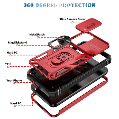 For Samsung Galaxy S23 FE Case Sliding Camera Cover PC+TPU Phone Shell