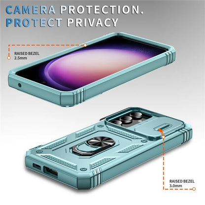 For Samsung Galaxy S23 FE Case Sliding Camera Cover PC+TPU Phone Shell