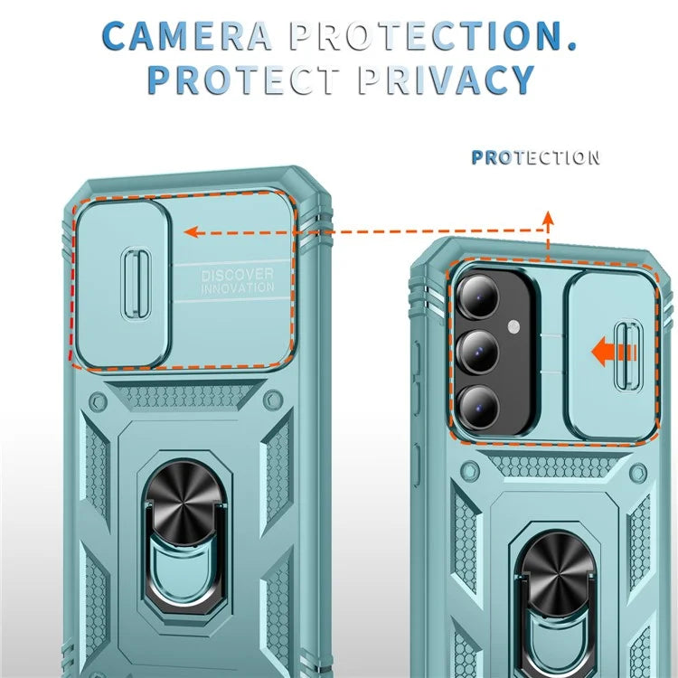 For Samsung Galaxy S23 FE Case Sliding Camera Cover PC+TPU Phone Shell