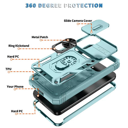 For Samsung Galaxy S23 FE Case Sliding Camera Cover PC+TPU Phone Shell