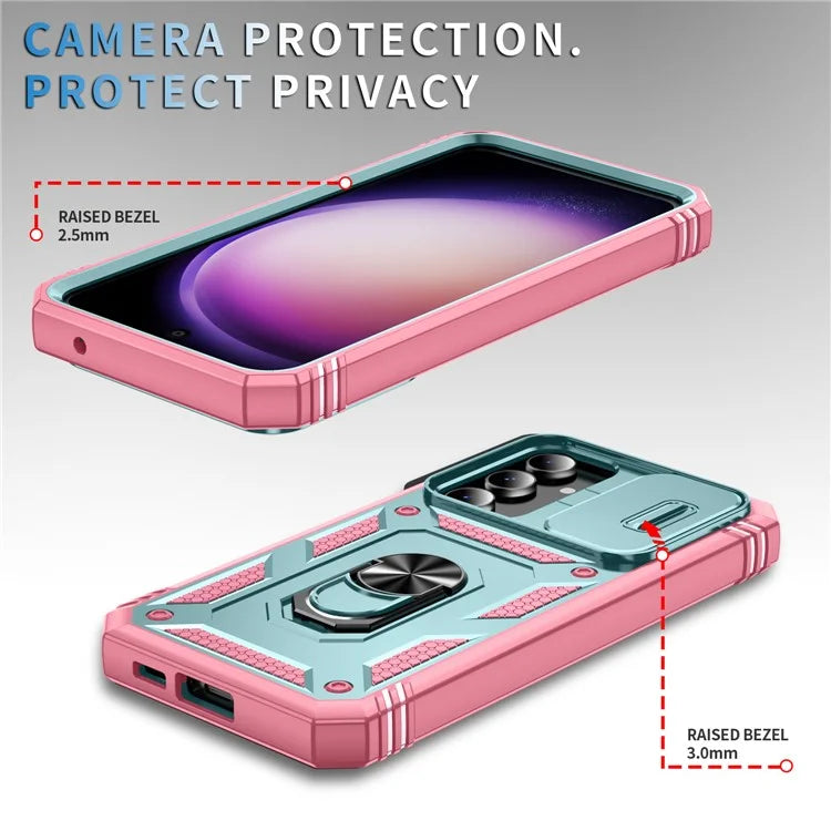 For Samsung Galaxy S23 FE Case Sliding Camera Cover PC+TPU Phone Shell+Pink