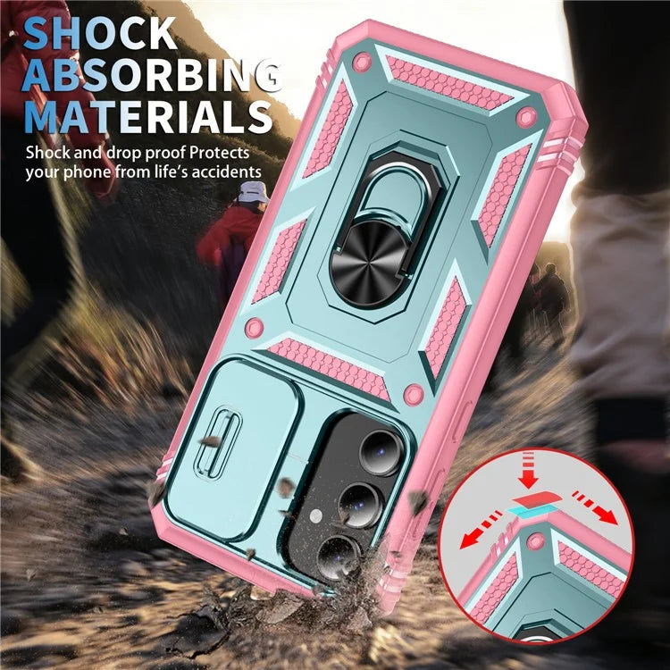 For Samsung Galaxy S23 FE Case Sliding Camera Cover PC+TPU Phone Shell+Pink