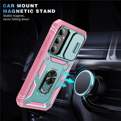 For Samsung Galaxy S23 FE Case Sliding Camera Cover PC+TPU Phone Shell+Pink