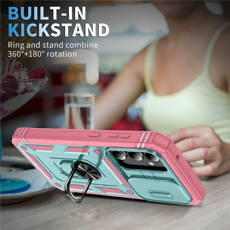 For Samsung Galaxy S23 FE Case Sliding Camera Cover PC+TPU Phone Shell+Pink