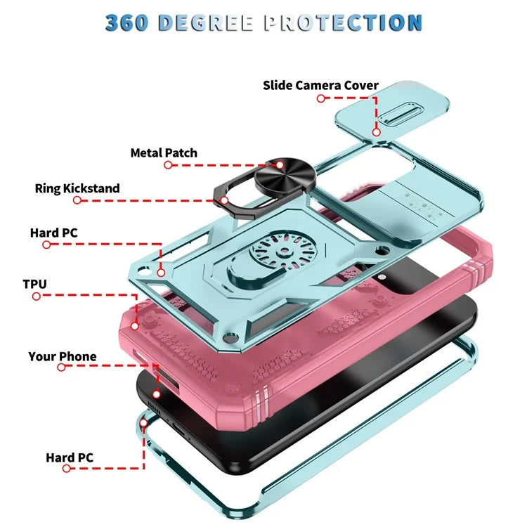 For Samsung Galaxy S23 FE Case Sliding Camera Cover PC+TPU Phone Shell+Pink