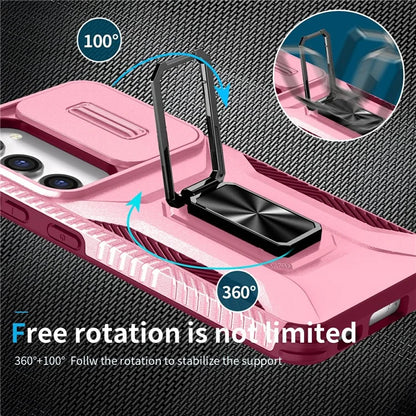 For Samsung Galaxy S23 Case Slide Lens Lid PC+TPU Phone Kickstand Cover