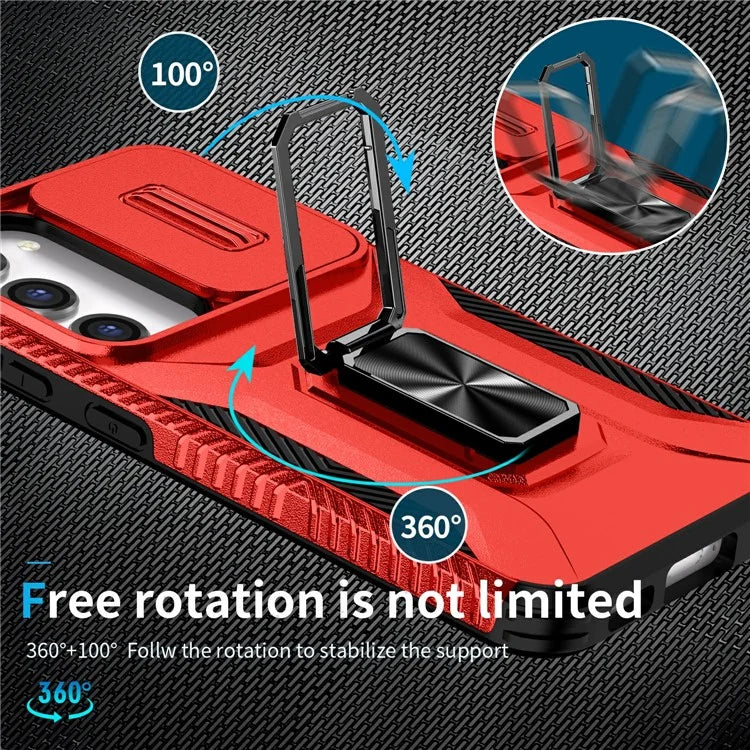 For Samsung Galaxy S23 Case Slide Lens Lid PC+TPU Phone Kickstand Cover