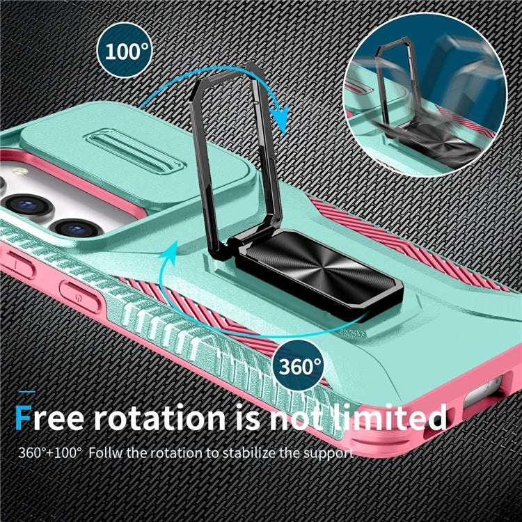 For Samsung Galaxy S23 Case Slide Lens Lid PC+TPU Phone Kickstand Cover