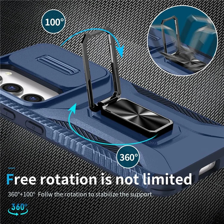 For Samsung Galaxy S23 Case Slide Lens Lid PC+TPU Phone Kickstand Cover