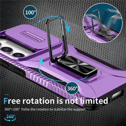 For Samsung Galaxy S23 Case Slide Lens Lid PC+TPU Phone Kickstand Cover