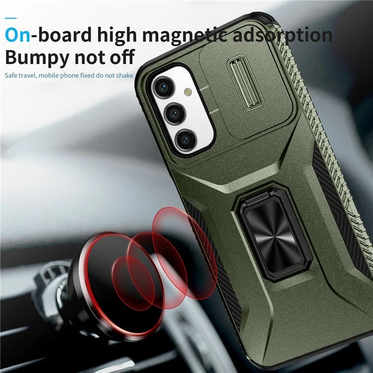 For Samsung Galaxy A14 4G / 5G Case Slide Lens Lid PC+TPU Phone Cover Kickstand Anti-drop Shell