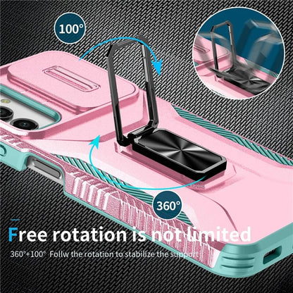 For Samsung Galaxy A14 4G / 5G Case Slide Lens Lid PC+TPU Phone Cover Kickstand Anti-drop Shell