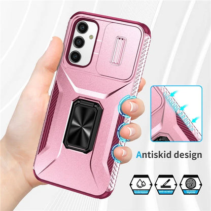 For Samsung Galaxy A14 4G / 5G Case Slide Lens Lid PC+TPU Phone Cover Kickstand Anti-drop Shell