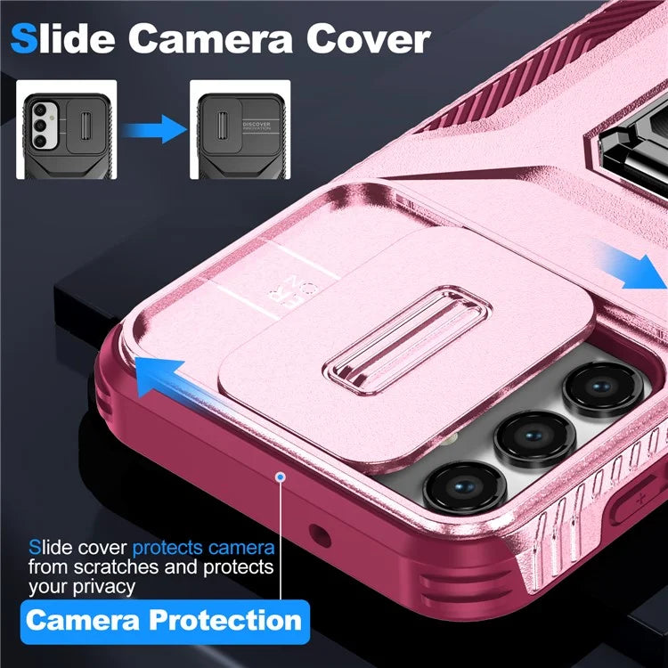 For Samsung Galaxy A14 4G / 5G Case Slide Lens Lid PC+TPU Phone Cover Kickstand Anti-drop Shell