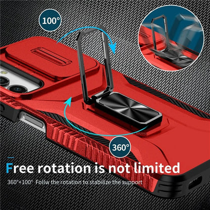 For Samsung Galaxy A14 4G / 5G Case Slide Lens Lid PC+TPU Phone Cover Kickstand Anti-drop Shell
