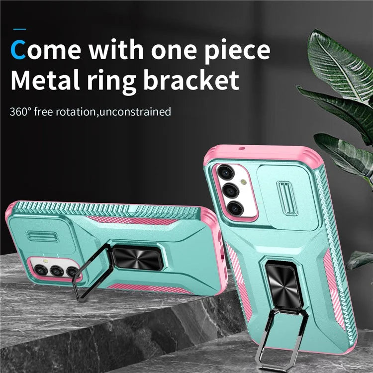 For Samsung Galaxy A14 4G / 5G Case Slide Lens Lid PC+TPU Phone Cover Kickstand Anti-drop Shell