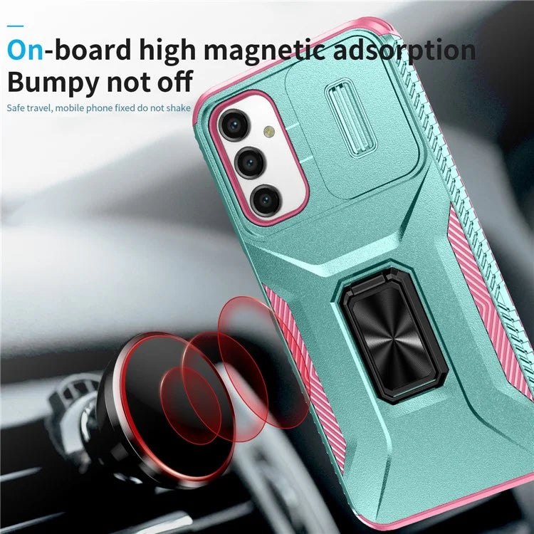 For Samsung Galaxy A14 4G / 5G Case Slide Lens Lid PC+TPU Phone Cover Kickstand Anti-drop Shell