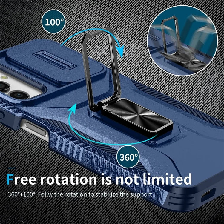 For Samsung Galaxy A14 4G / 5G Case Slide Lens Lid PC+TPU Phone Cover Kickstand Anti-drop Shell