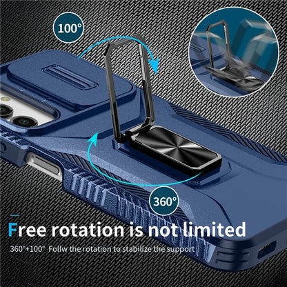 For Samsung Galaxy A14 4G / 5G Case Slide Lens Lid PC+TPU Phone Cover Kickstand Anti-drop Shell
