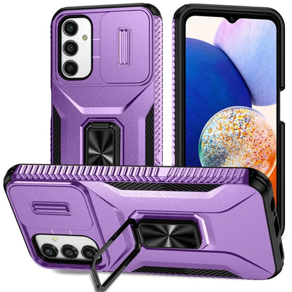 For Samsung Galaxy A14 4G / 5G Case Slide Lens Lid PC+TPU Phone Cover Kickstand Anti-drop Shell