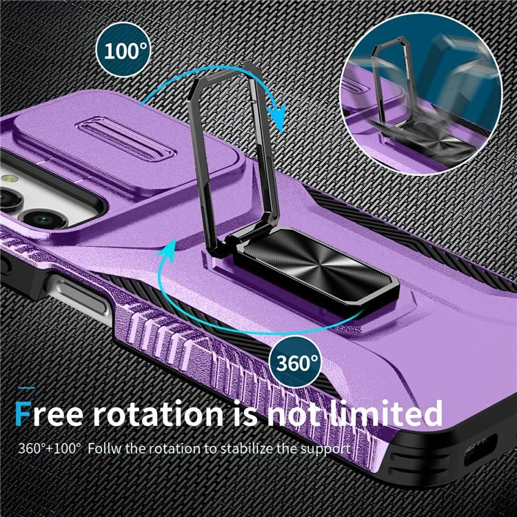 For Samsung Galaxy A14 4G / 5G Case Slide Lens Lid PC+TPU Phone Cover Kickstand Anti-drop Shell