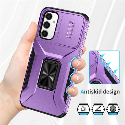 For Samsung Galaxy A14 4G / 5G Case Slide Lens Lid PC+TPU Phone Cover Kickstand Anti-drop Shell
