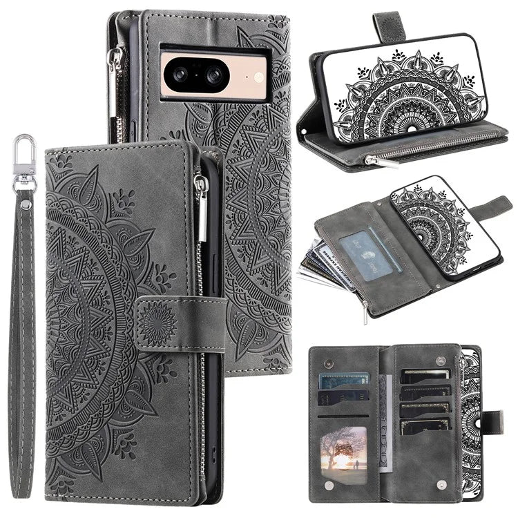 For Google Pixel 8 Case Magnetic PU Leather Wallet Phone Cover with Strap