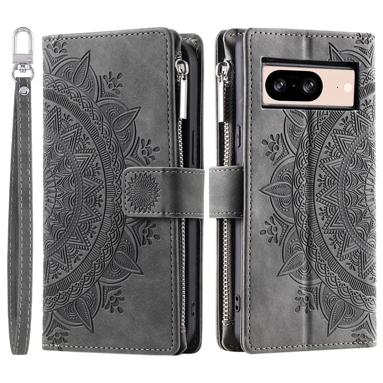 For Google Pixel 8 Case Magnetic PU Leather Wallet Phone Cover with Strap