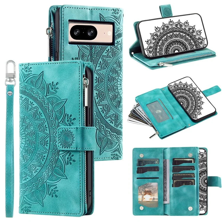 For Google Pixel 8 Case Magnetic PU Leather Wallet Phone Cover with Strap