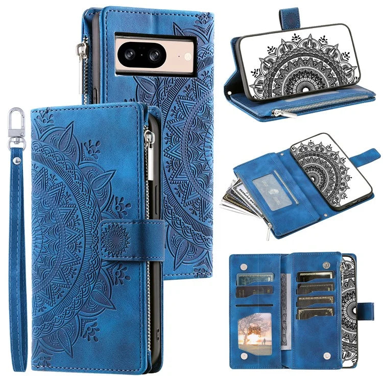 For Google Pixel 8 Case Magnetic PU Leather Wallet Phone Cover with Strap