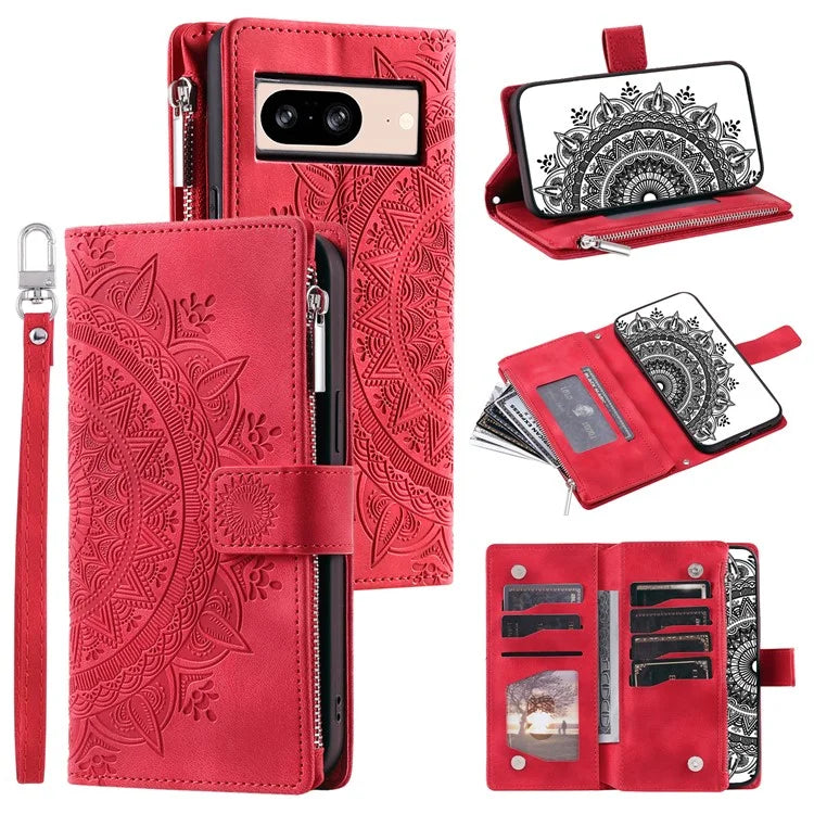 For Google Pixel 8 Case Magnetic PU Leather Wallet Phone Cover with Strap