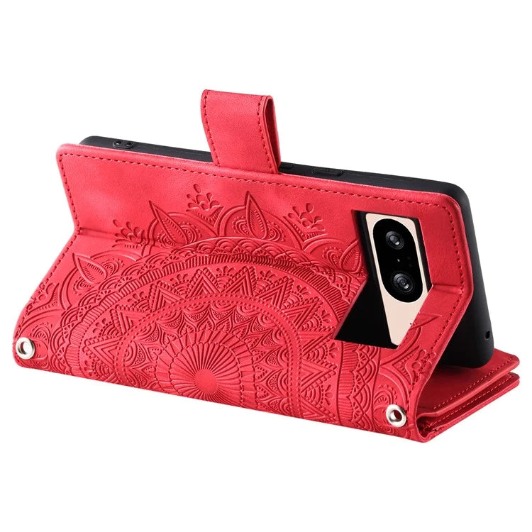 For Google Pixel 8 Case Magnetic PU Leather Wallet Phone Cover with Strap