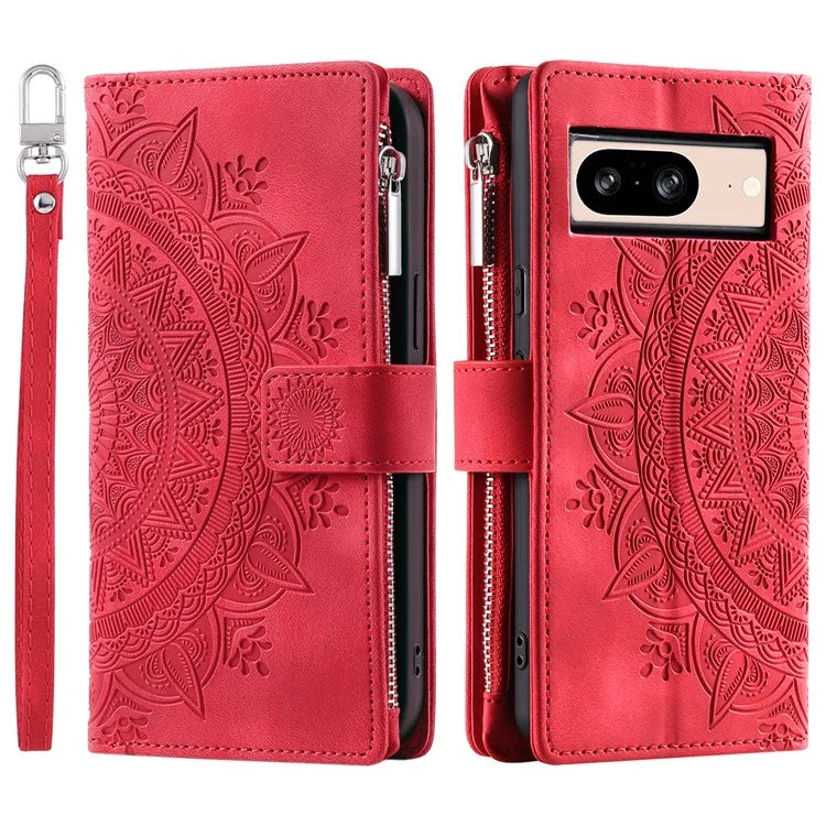For Google Pixel 8 Case Magnetic PU Leather Wallet Phone Cover with Strap