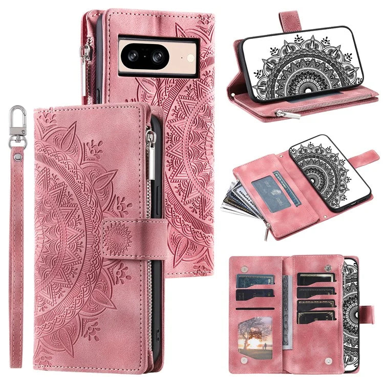 For Google Pixel 8 Case Magnetic PU Leather Wallet Phone Cover with Strap