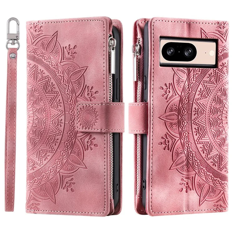 For Google Pixel 8 Case Magnetic PU Leather Wallet Phone Cover with Strap