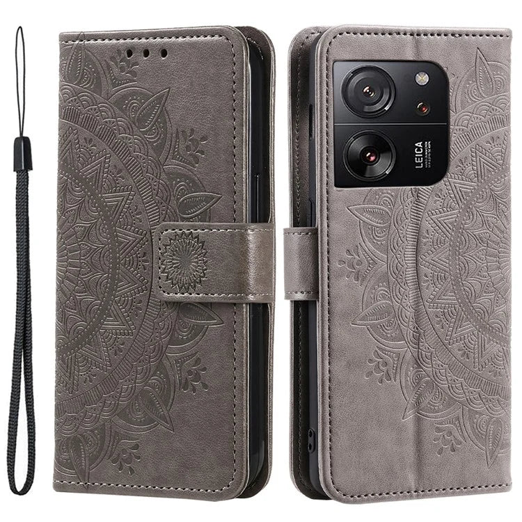 For Xiaomi 13T Pro / 13T / Redmi K60 Ultra Case Mandala Flower Imprinted Leather Cover with Strap